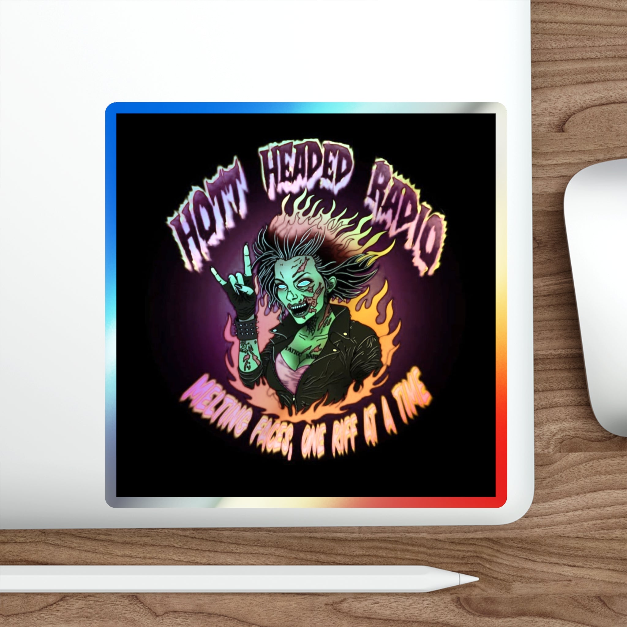 Hott Headed Radio Station Logo - (Zombie Girl/Holographic Die-Cut Stickers)