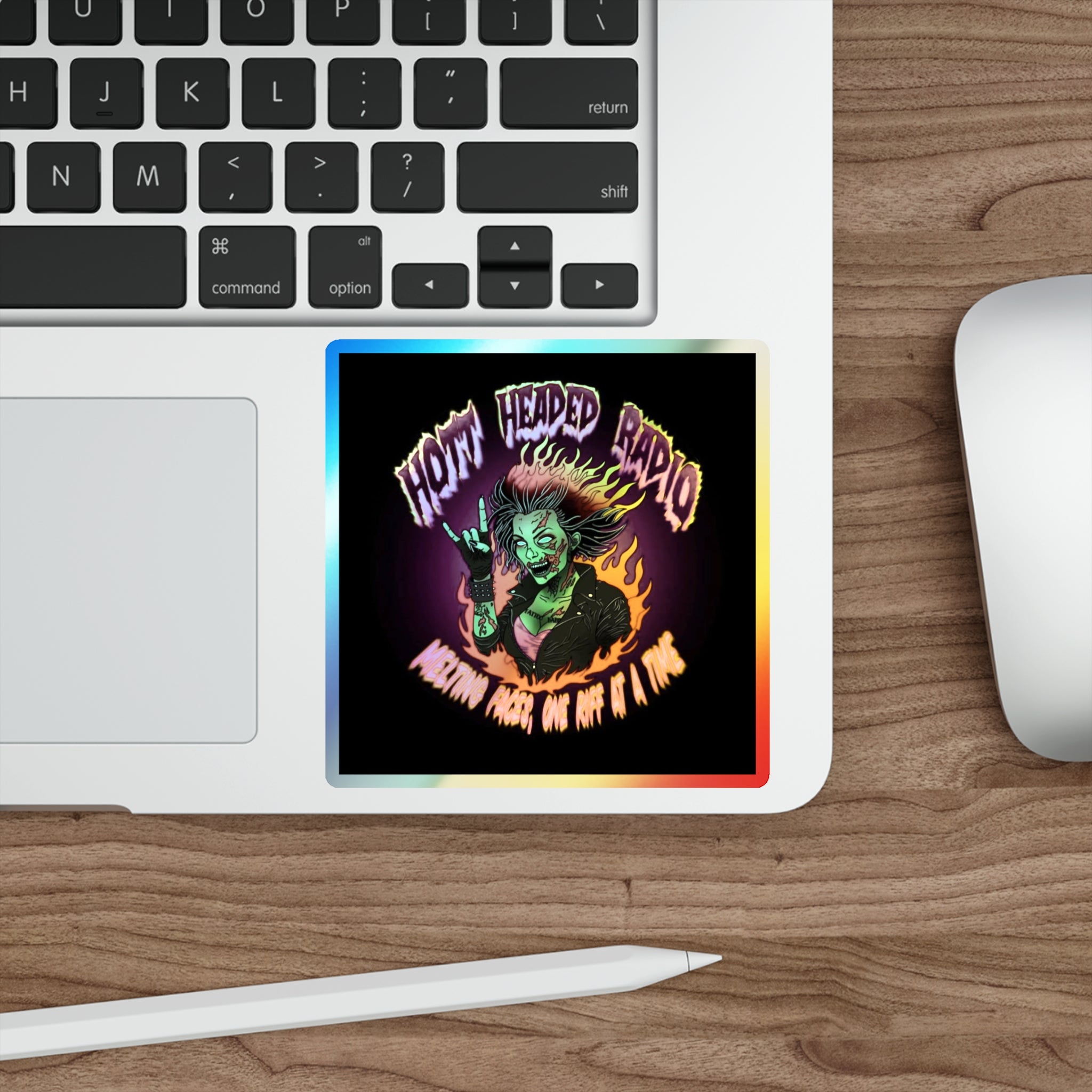 Hott Headed Radio Station Logo - (Zombie Girl/Holographic Die-Cut Stickers)