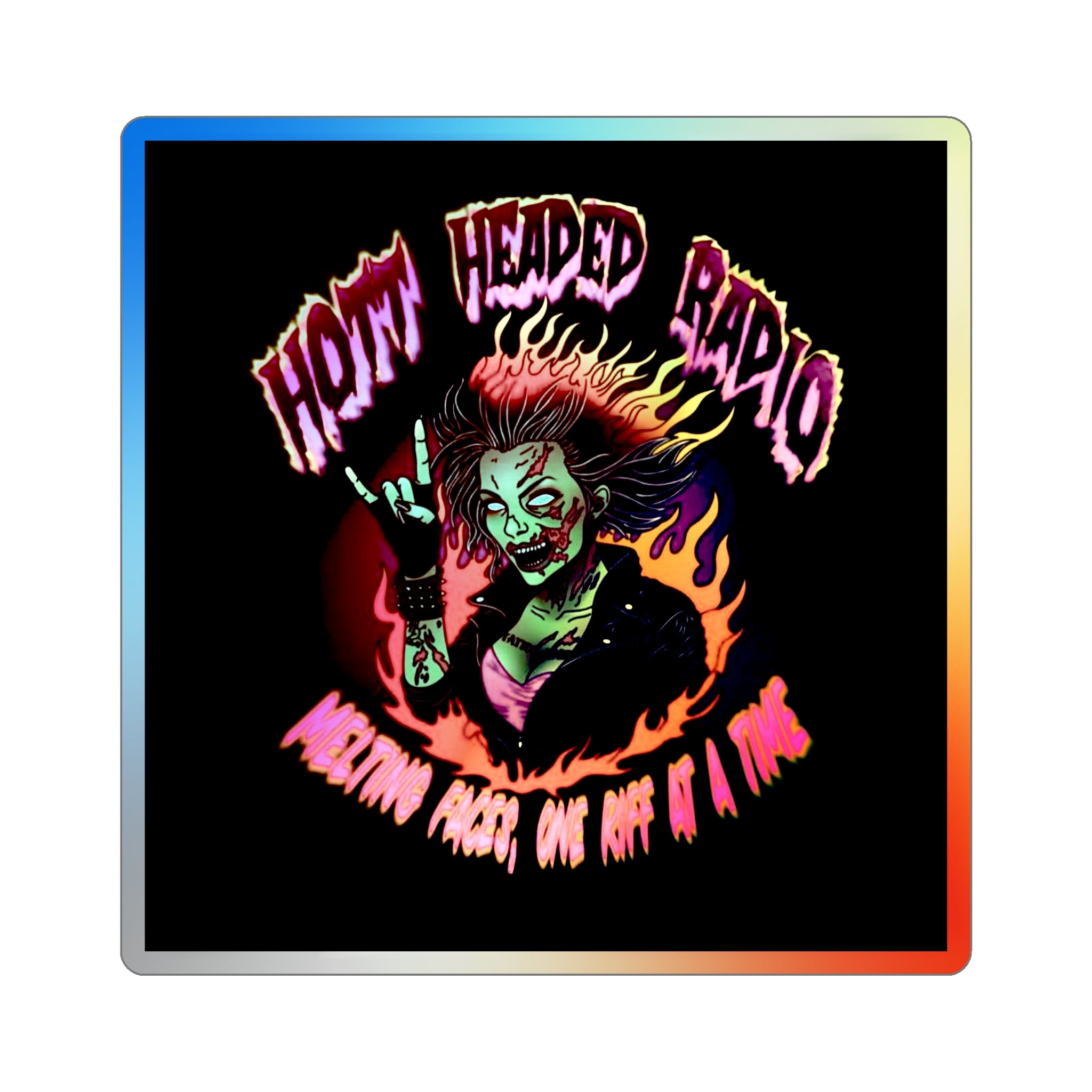 Hott Headed Radio Station Logo - (Zombie Girl/Holographic Die-Cut Stickers)