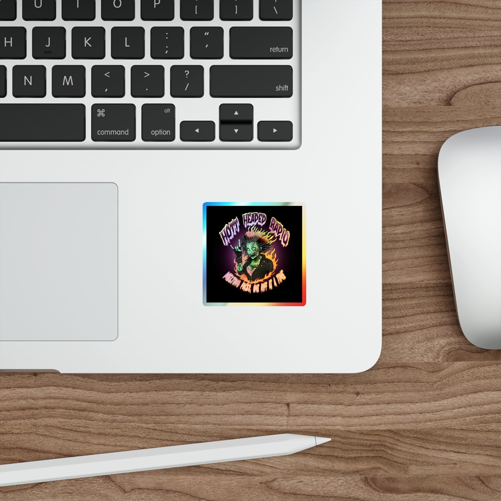 Hott Headed Radio Station Logo - (Zombie Girl/Holographic Die-Cut Stickers)