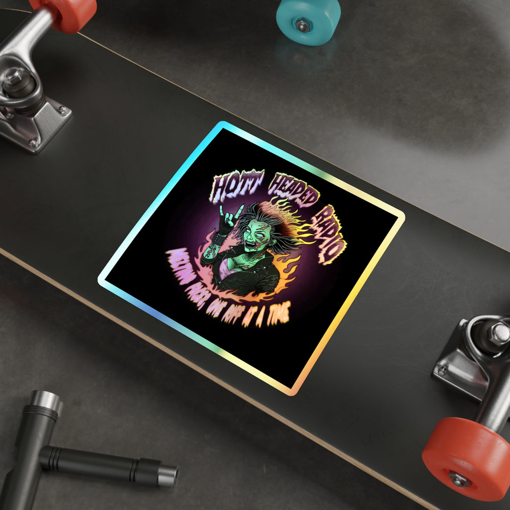 Hott Headed Radio Station Logo - (Zombie Girl/Holographic Die-Cut Stickers)