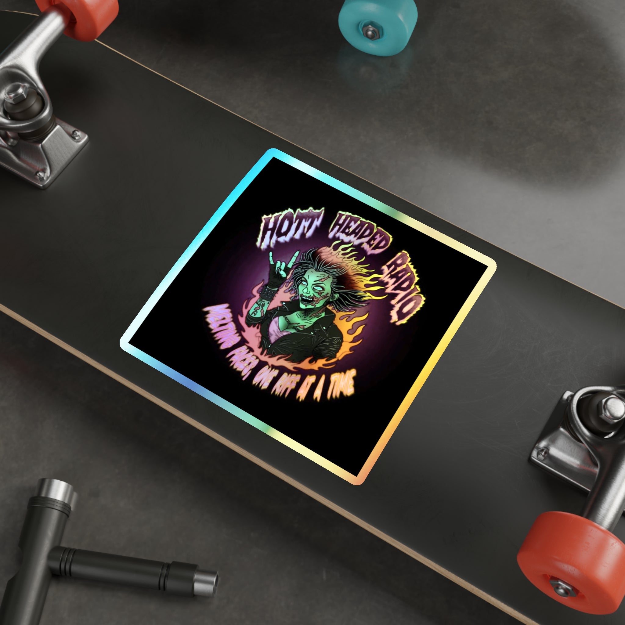 Hott Headed Radio Station Logo - (Zombie Girl/Holographic Die-Cut Stickers)