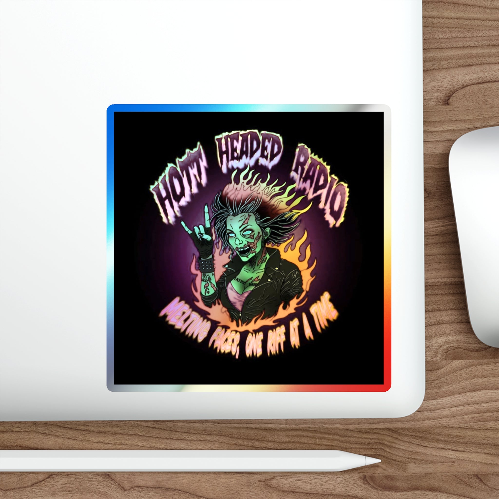 Hott Headed Radio Station Logo - (Zombie Girl/Holographic Die-Cut Stickers)