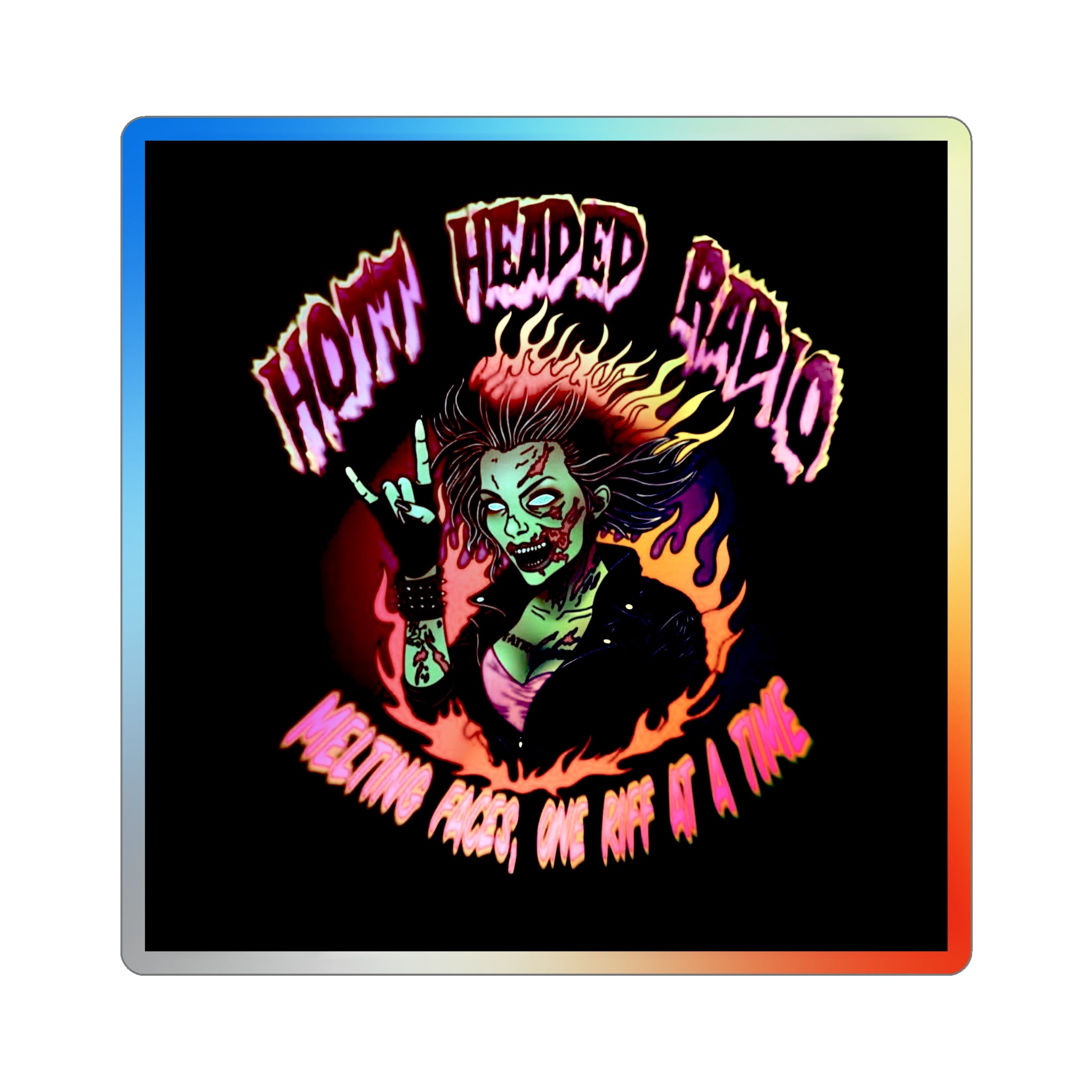 Hott Headed Radio Station Logo - (Zombie Girl/Holographic Die-Cut Stickers)