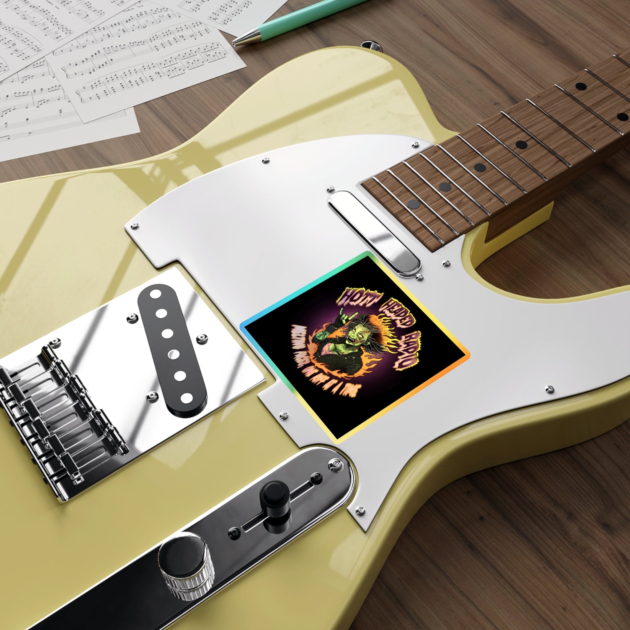 Hott Headed Radio Station Logo - (Zombie Girl/Holographic Die-Cut Stickers)