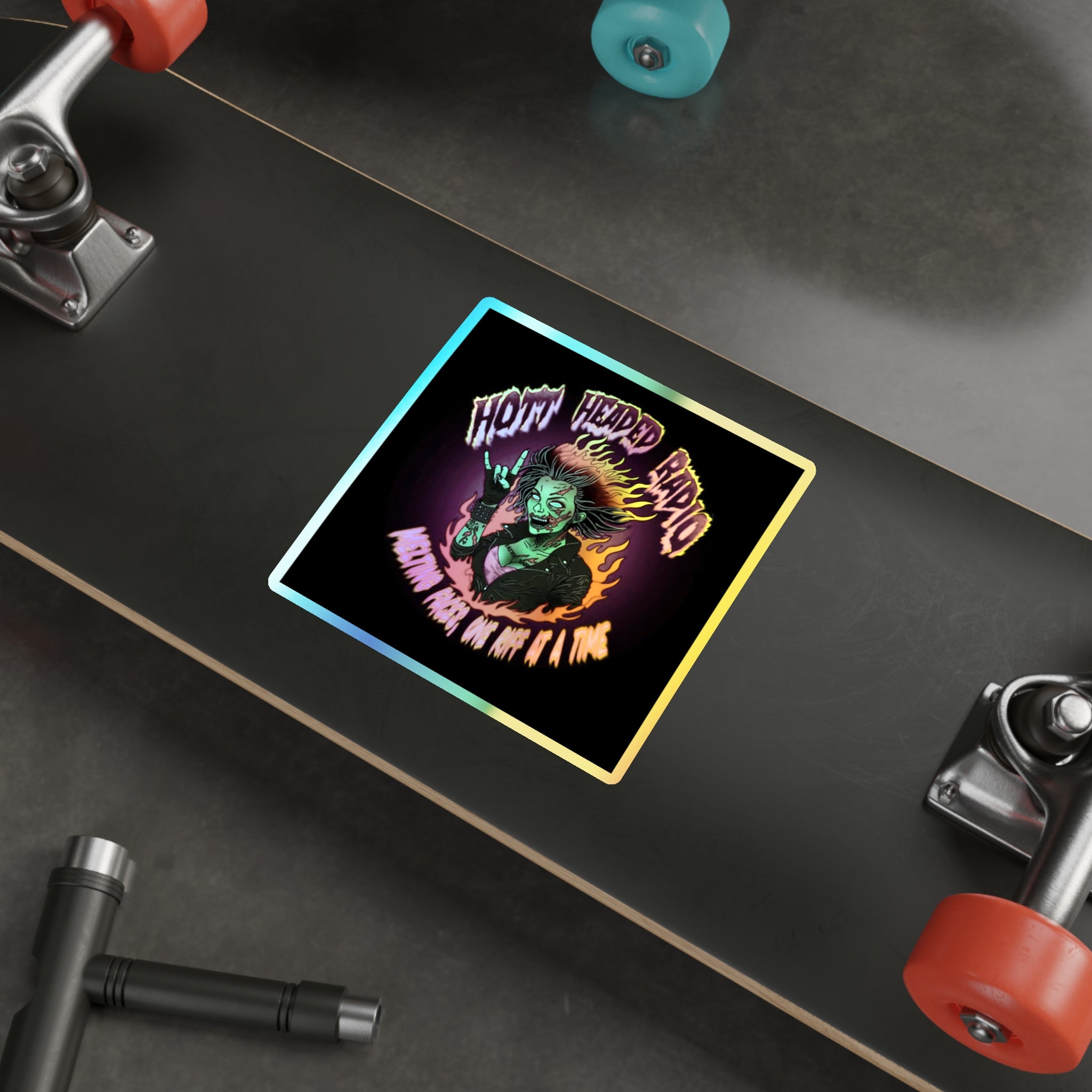 Hott Headed Radio Station Logo - (Zombie Girl/Holographic Die-Cut Stickers)