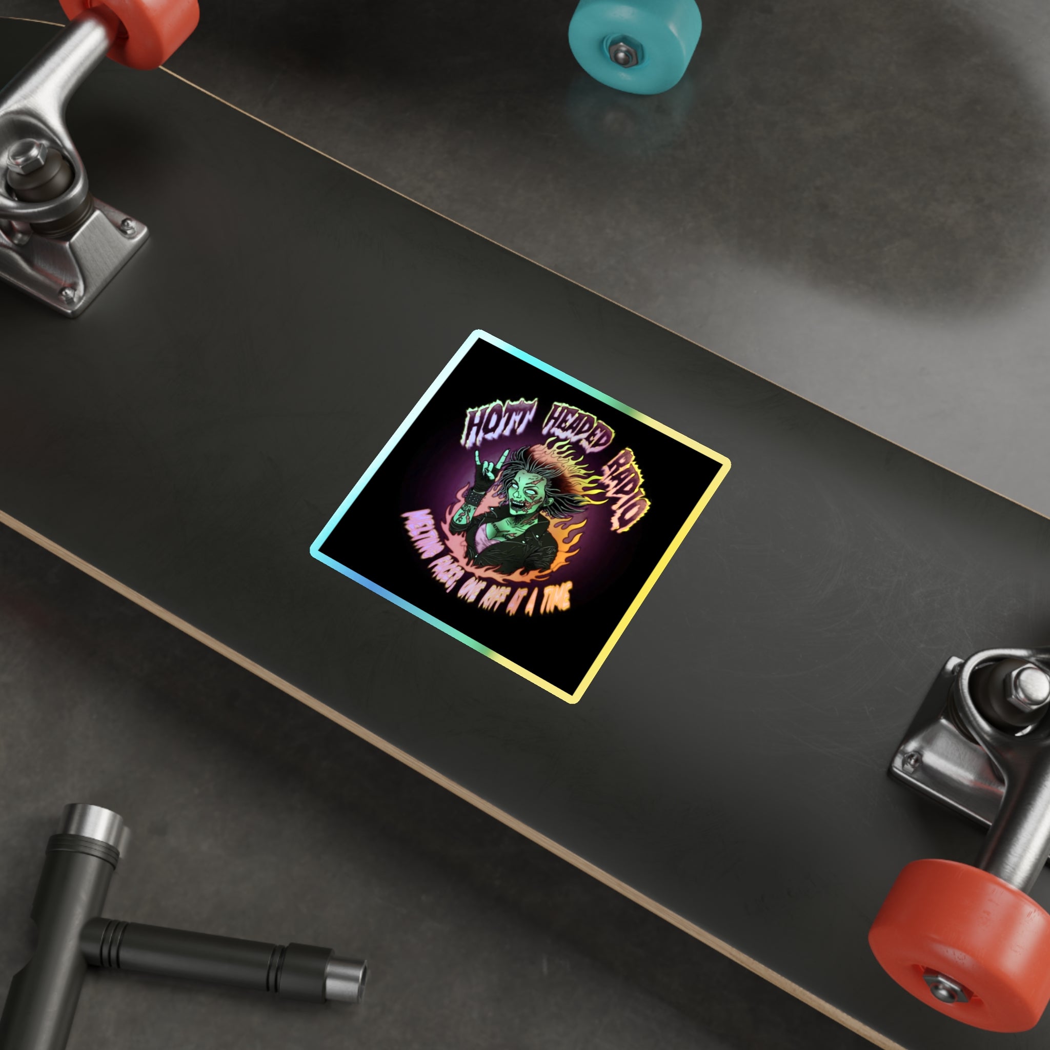 Hott Headed Radio Station Logo - (Zombie Girl/Holographic Die-Cut Stickers)