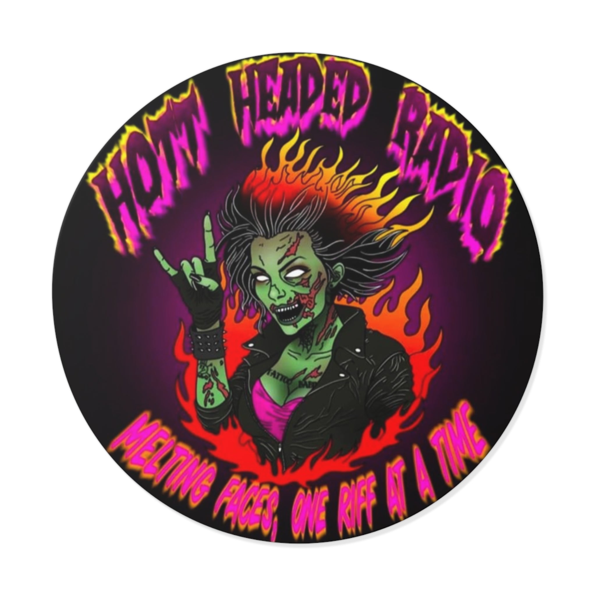 Hott Headed Radio Station Logo - (Zombie Girl - Round Vinyl Stickers)