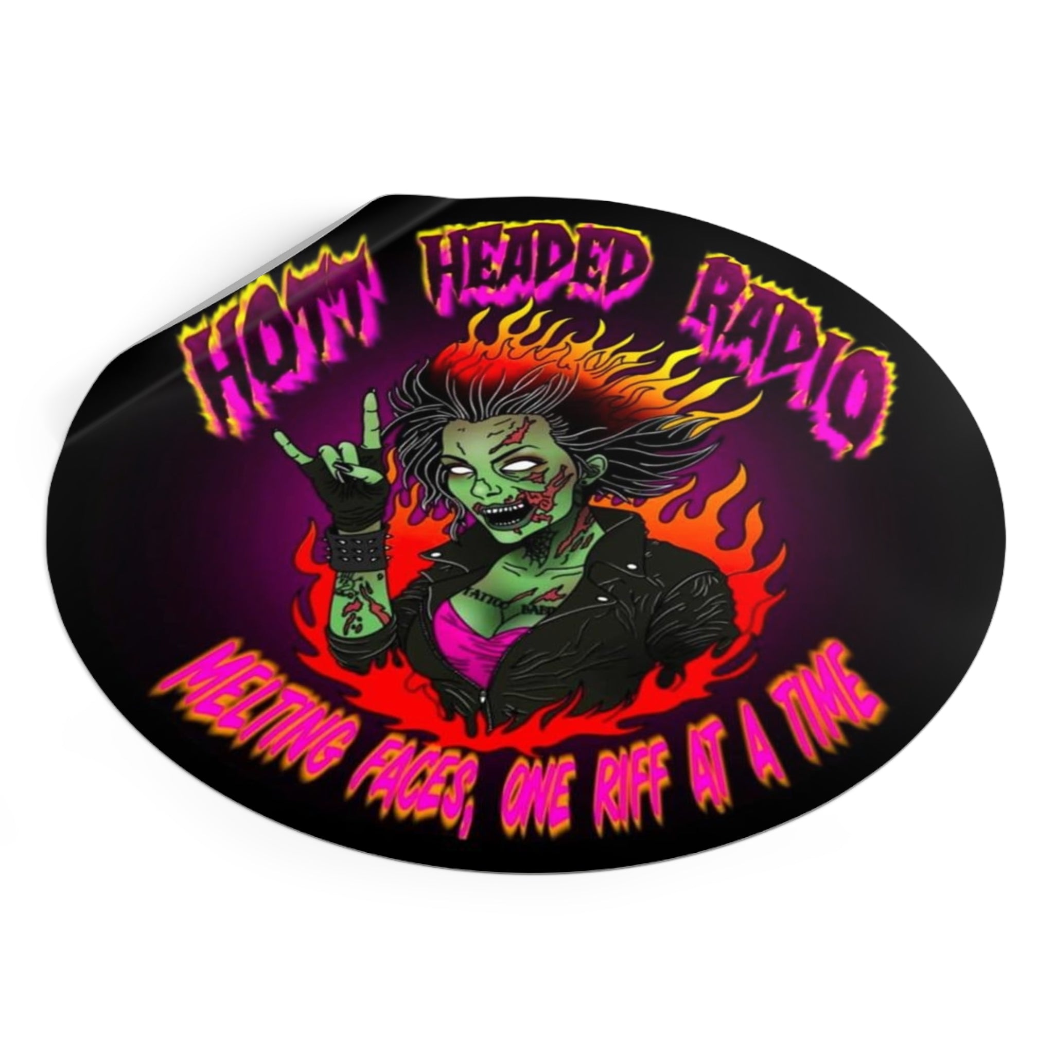 Hott Headed Radio Station Logo - (Zombie Girl - Round Vinyl Stickers)