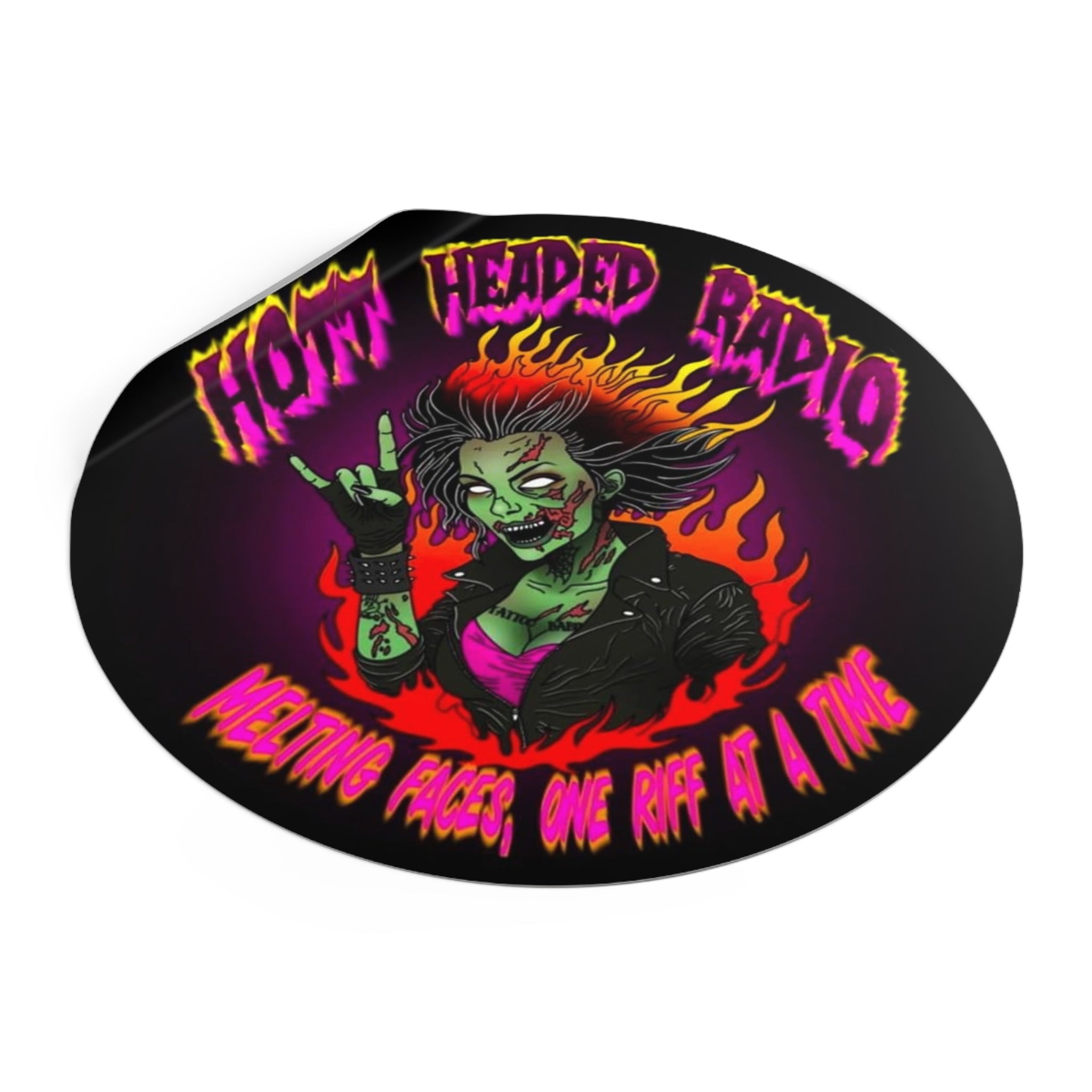 Hott Headed Radio Station Logo - (Zombie Girl - Round Vinyl Stickers)